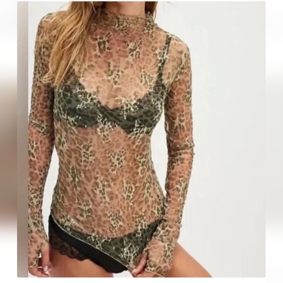 Free People Tops - Free People intimately free Lady Lux Printed Sheer Mock neck long sleeve top